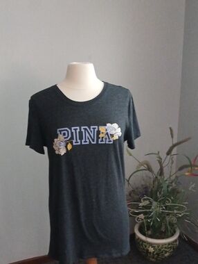 Victoria's Secret Charcoal Graphic Logo Tee with White Print